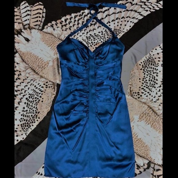 BCBG MaxAzria Royal Blue Silk Halter Cocktail Dress - Size 2 - Picture 2 of 14